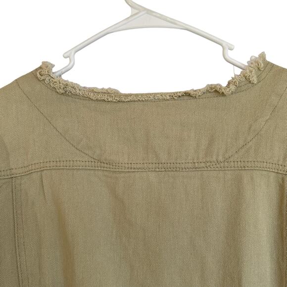 Suzanne Betro Denim Jacket Women Plus SZ 4X Khaki Chambray Beige Classic Frayed - Picture 3 of 16